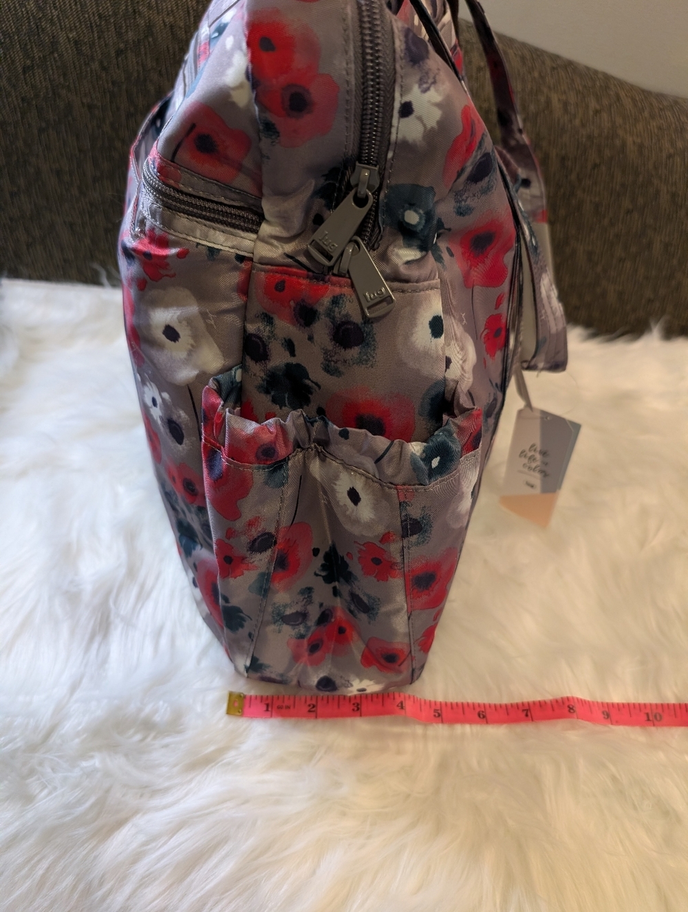 lug Sprinter Floral Tote Bag in Gray, Red & Navy - Picture 2 of 9